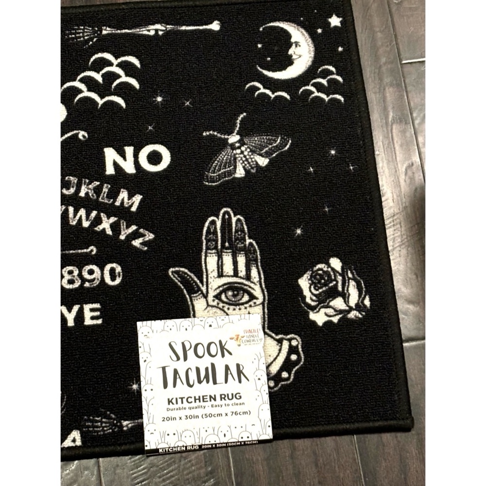 👻 NEW HALLOWEEN OUIJA BOARD DECOR NON SLIP MAT BLACK WHITE SUGAR SKULL SPOOKY - Picture 4 of 7